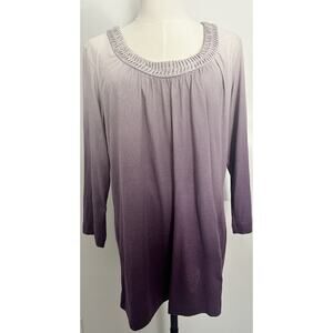 Casual Chic Women’s Purple Ombré Tunic Top 3/4 Sleeve Pima Cotton Blend Sz 2(L)